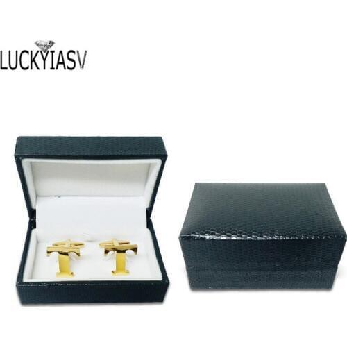 Wholesale 10pcs/lot Cufflinks Box Gift Box Black PU Leather Storage Boxes Jewelry Cuff links Case Craft Badge Box Jewelry Case
