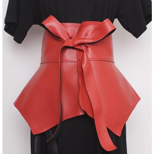Womens runway fashion bow PU leather Cummerbunds female Dress Corsets Waistband Belts decoration wide belt TB1391