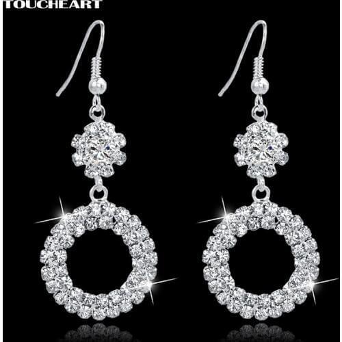 TOUCHEART Custom Flower Silver Crystal Unique Wedding Earrings For Women Fashion Jewelry vintage Round Long Earings SER150013