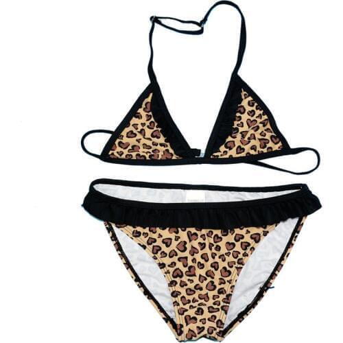 Girls Leopard Pattern Bikini Summer Swimsuit Kids Two Pieces Swimwear Children Tankini Beachwear Bathing Suit Girls Split Bikini