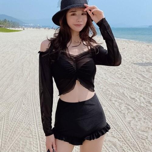 Swimsuit For Girls Tankini Swimsuits Women Woman Two Piece Swimwear Fairy Sexy Mesh Long Sleeve Underwire Split Three Solid