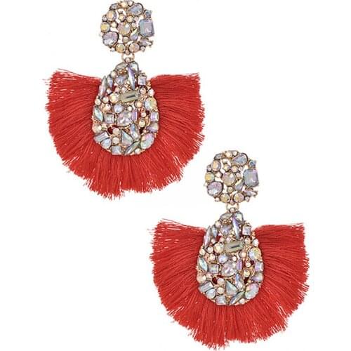 ZHINI Fashion Bohemian Big Tassel Dangle Drop Earrings for Women Ethnic Punk Rhinestone Statement Wedding Earring Jewelry 2020