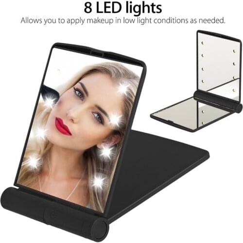 1pcs 8 LED Lights Lamps Women Foldable Makeup Mirrors Lady Cosmetic Hand Folding Portable Compact Pocket Mirror