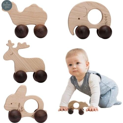 1Pc High Quality Baby Toys Maple Wood Animals Car Teether Toys Building Blocks Montessori Educational Games Infant Birthday Gift