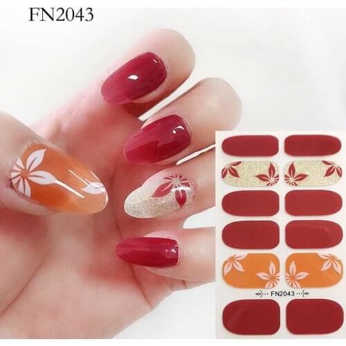1pc Japanese Style Nail Art Wraps Cartoon Flowers Maple Leaves Element Decals Full Cover Nails Sticker Decoration Sliders