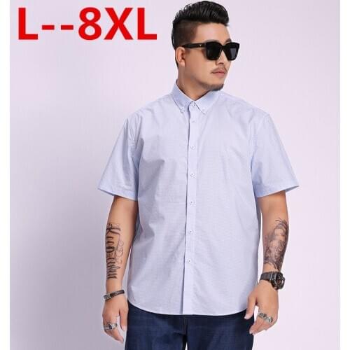 6XL Big 8XL 4XL 5XL Mens New Fashion Cotton Men Social Shirt Mens Short Sleeve Shirts Man Polka Dot Casual Plus size