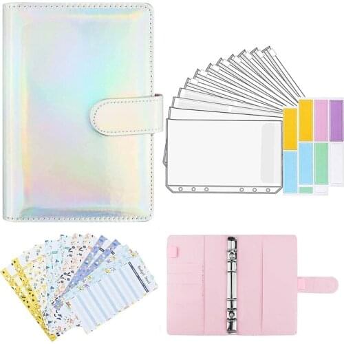 A6 PU Leather Binder Sleeve, with 12 A6 Binder Pockets, 6 Ring Budget Binders, Money-Saving Cash Envelope System