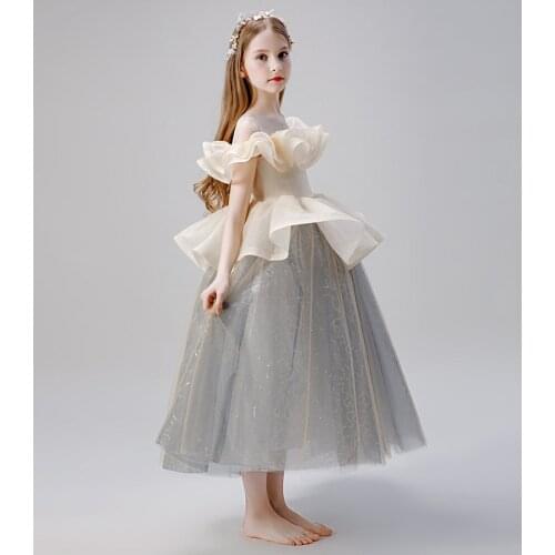 Kids Children Host Model Catwalk Costume Dress Piano Performance Clothes Girls Princess Flower Pageant Dresses Girls Ball Gown