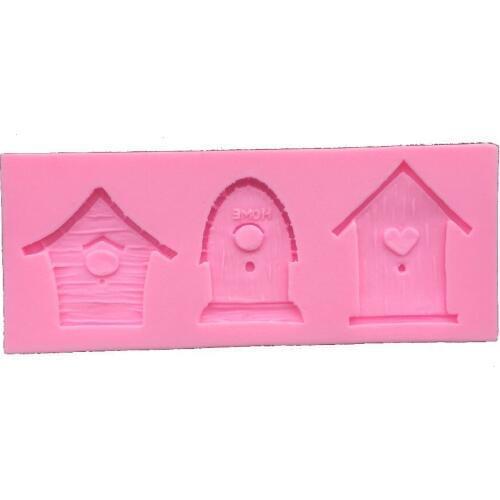 Free shipping 3D 3 three house cooking tools fondant DIY cake silicone moulds chocolate baking decoration candy Resin craft