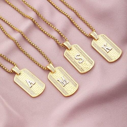 Hip Hop Zircon Initial Necklace Stainless Steel Street Style Letter Chain Gold Color Alphabet Pendant for Chic Boys and Girls