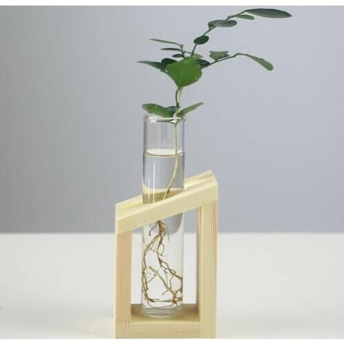Home Vase Crystal Glass Test Tube Vase In Wooden Stand Flower Pots for Hydroponic Plants Home Garden Decoration