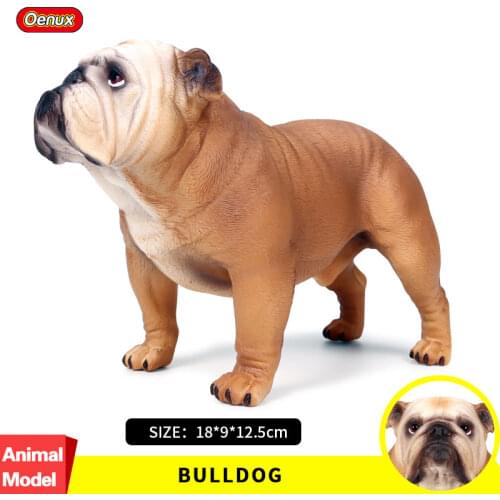 Oenux Classic Big Size British Bulldog Simulation Animals Brown Bulldog Action Figures Pet Dog Model Figurine Collection Toys
