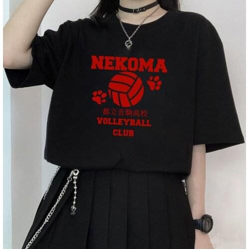Haikyuu Volleyball Club Red Print Women T-Shirt 2021 Goth Summer Anime Shirt Female Hip-hop Oversized Streetwear Camisetas Mujer