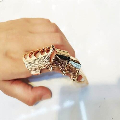 Cool Punk Gothic Rock Scroll Joint Armor Knuckle Metal Full Finger Ring Gold Cosplay DIY Ring Finger Tip Halloween Decoration