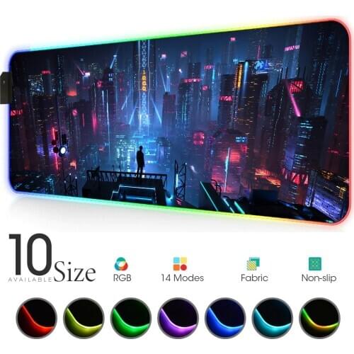 City night view RGB Mouse Pad Black Neon lights Gamer Accessories LED MousePad Large PC Desk Play Mat with Backlit gaming desk
