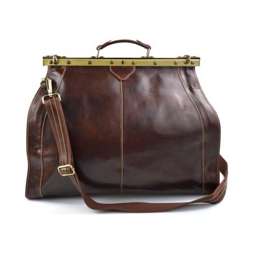 Leather doctor bag mens travel bag cabin luggage bag leather shoulder bag brown