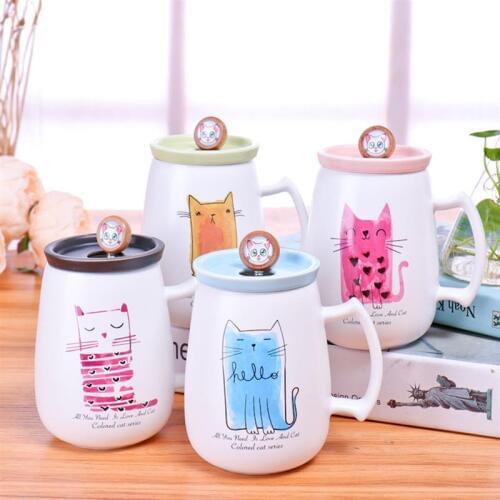 Kawaii Cartoon Cat Printed Ceramic Mug Coffee Milk Tea Cup For Breakfast Water Juice Coffee Drinking Cup Birthday Gift Random
