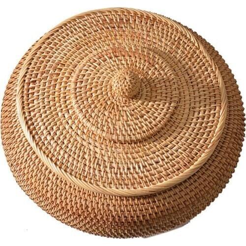 Rattan Boxes with Lid Hand-Woven Multi-Purpose Wicker Tray with Durable Rattan Fiber Round 11 Inch Diameter