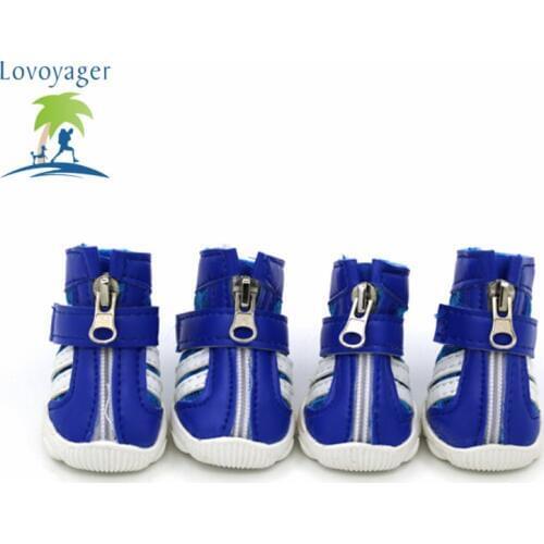 Fashion PU Waterproof Dog Shoes Puppy Dog Shoes Booties Boots 2 Pairs Rugged Anti-Slip Sole