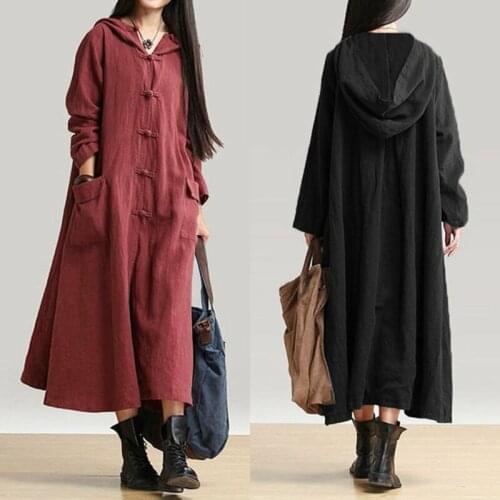 Fashion Womens Long Maxi Dress Loose Casual Hooded Sweatshirts Cotton Dresses