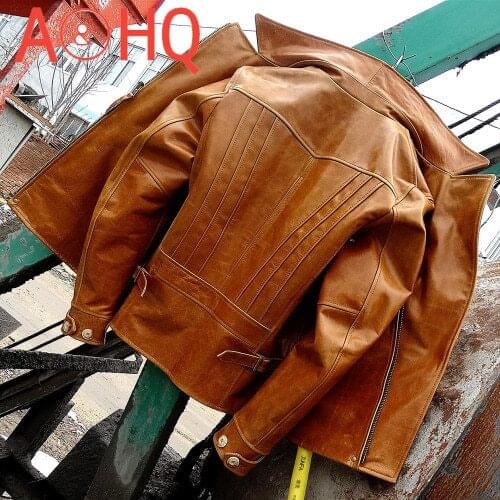 100% Genuine Leather Jacket Men Spring Autumn Calfskin Leather Coat Vintage Biker Motorcycle Jacket Veste Homme KJ6995