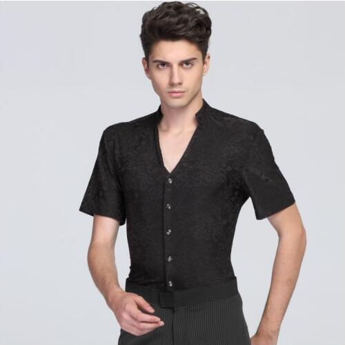 Male Latin Dance Shirt Short Sleeve Fringe Dance Top Mens Square Dance Costume Boy Latin Dance Costumes B-6817