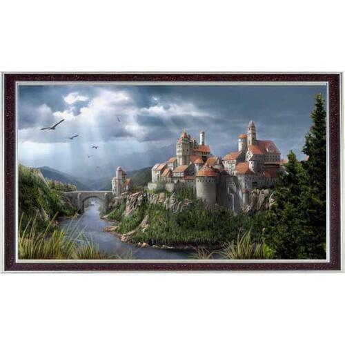 Needlework Crafts 14CT unprinted Embroidery French DMC Quality Counted Cross Stitch Kit Set Oil Painting Fantasy Castle patterns