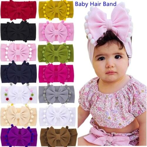 1 Pc Baby Hair Band Childrens Double-layer Bow Headband INS Baby Solid Color Headband Hair Ball Side Bow Headband Accessories