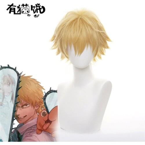 30cm Anime Chainsaw Man Denji Wig Cosplay Wigs Playing Short Golden Hair Halloween 1:1 Wigs Cap