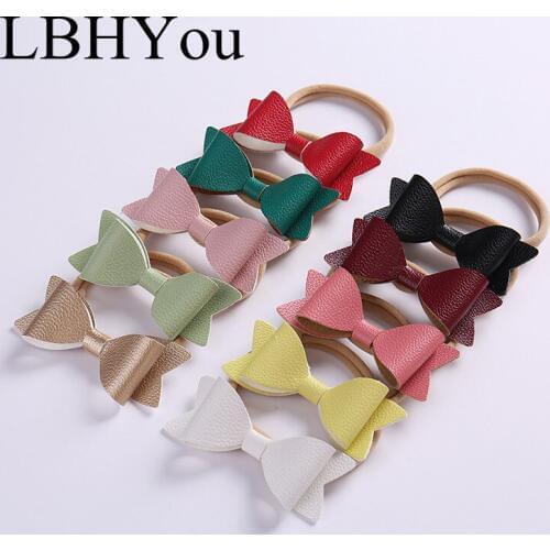 10pcs PU Leather Elastic Nylon Headbands For Girls,Knot Bows Elastic Soft Nylon Hairbands,Newborn Baby Bowknot Hair Accessories