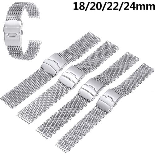 Stainless Steel Watch Strap Fashion Silver Color Bracelet Wrist Band Straight End Mesh Watch Band Strap 18mm,20mm,22mm,24mm
