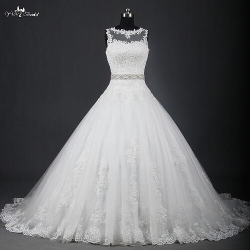 RSW951 Illusion Neckline China Lace Ball Gown Wedding Dresses