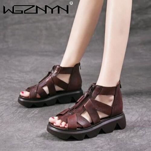 NEW Elegant Black Genuine PU Leather Gladiator Sandals Women 2021 Summer Open Toe Shoes Zipper Peep Toe Peep Toe Ladies Sandals