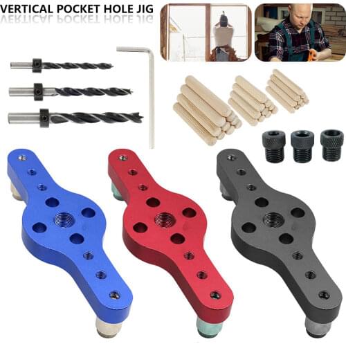 Alloy Vertical Pocket Hole Jig Woodworking 6/8/10mm Drilling Locator Wood Dowelling Self Centering Drill Guide Kit Hole Puncher