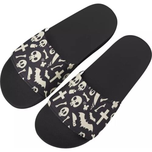 WHEREISART Skull Pattern Black Slipper For Women Summer Female Male Kids Indoor Non-slip Slipper Zapatos Mujer 45 Dropshipping
