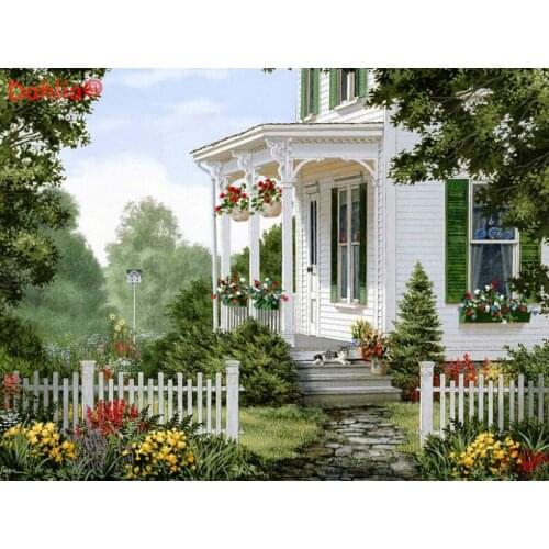 Country House View Scenery Handmade Needlework Embroidery DIY Aida Cross Stitch Kits Crafts 14CT Unprinted Home decor wall Arts