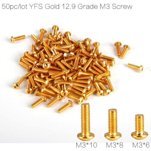 50pcs/lot Gold Yfs 12.9 Grade M3 Screw M3*6 M3*8 M3*10 M3*14 M3 *12 Hexa Socket Head Cap Screws Shcs For Fpv Racing Drone