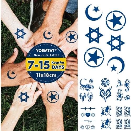 Juice Lasting Waterproof Temporary Tattoo Sticker Clock Star Moon Scorpion Earth Cross Flash Tattoos Ink Arm Body Art Fake Tatto