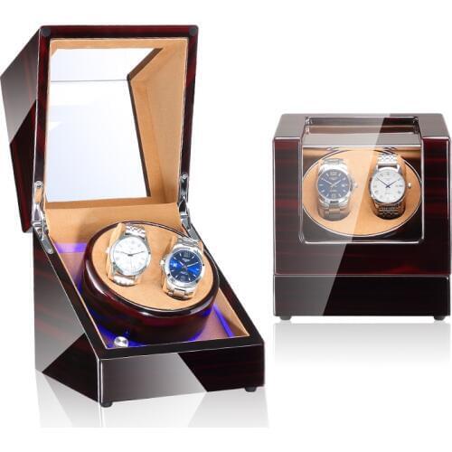High-End Wood Watch Winder 5 Modes 2 Seats Blue Atmosphere lamp Automatic Watch Winder with Open-Stop Function Watch Winder