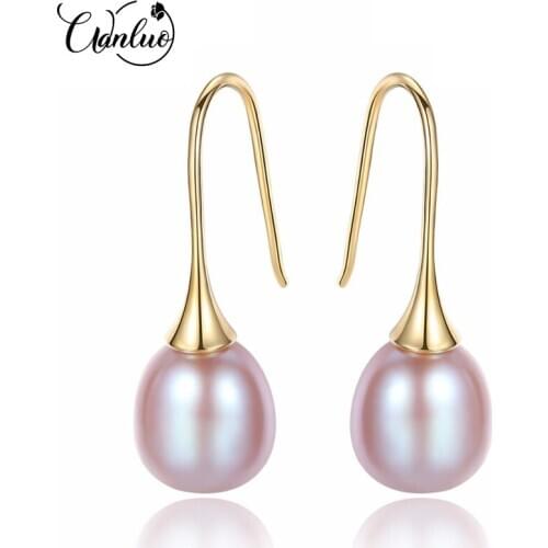 WANLUO Simple Hook Earring Natural Fresh Water Pearls Drop 9-10mm Pearl Earrings with 925 Sterling Silver Fine Jewelry for Women