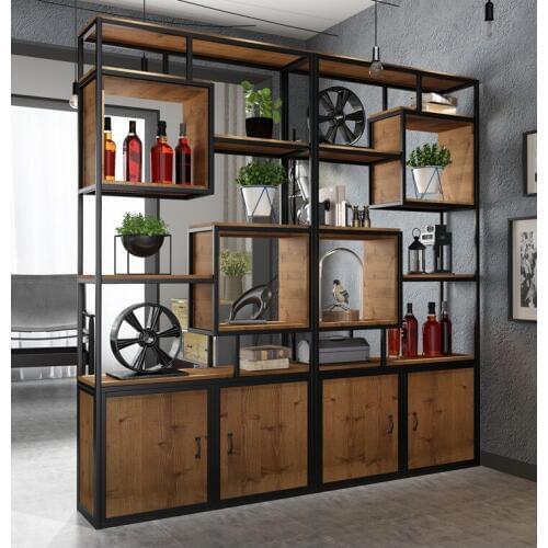 Iron Antique industrial wind Shelf Office porch partition bookshelf cabinet storage cabinet loft display frame screen