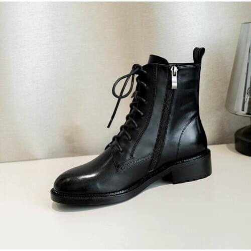 2019 Genuine 100% Leather Boots Women Shoes Motorcycle Ankle Boots For Women Platform Autumn Winter Boots Rain Boots