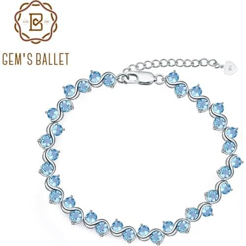 GEMS BALLET Swiss Blue Topaz Genuine 925 sterling silver Natural Gemstones Bracelets&bangles Luxury Fine Jewelry For Woman