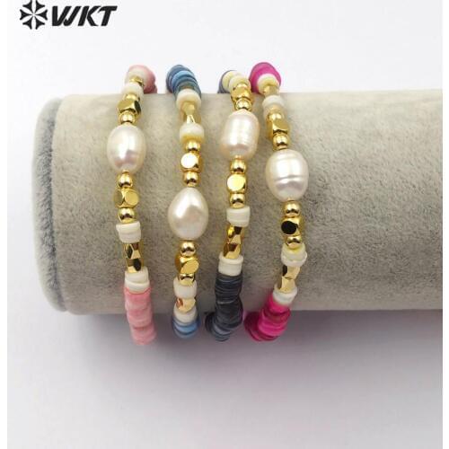 WT-B496 WKT Four Color Optional Multi Color Beans Beaded And Pearl Bracelet Women Fashion Charm Bracelet Jewelry