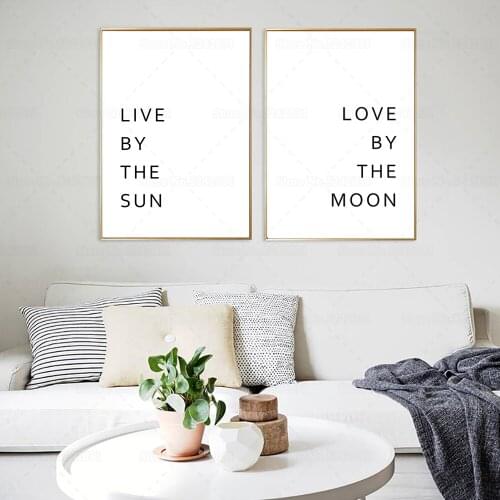 Live By The Sun Love By The Moon Modern Wall Art Quote Canvas Painting Home Decoration for Living Room