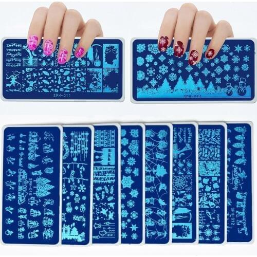 1pc 8 Designs Nail Stamping Plates 6*12CM Xmas&Halloween Design Image Stamp Plate Nail Art Manicure Template Tools SPH (010-017)