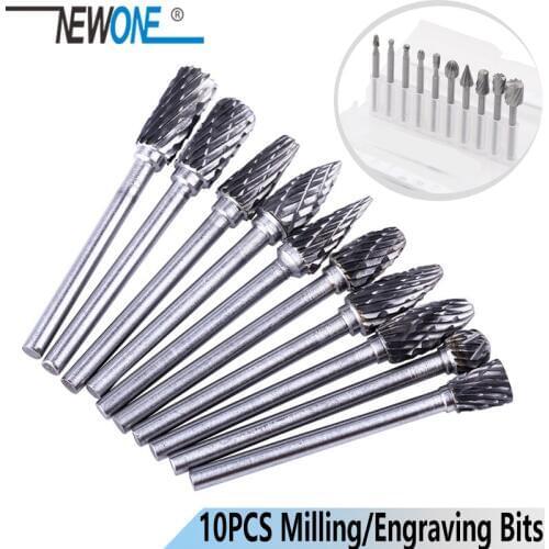 Tungsten Carbide Rotary Burrs 10PCS Milling Cutter Engraving Bits Mini Drill Rotary Tool Accessories