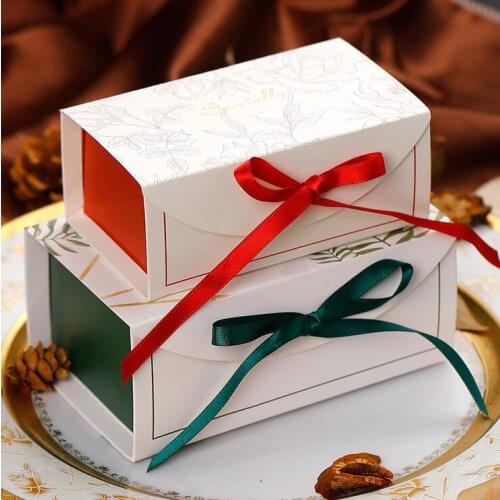 20pcs Green/Red/Blue Gift Boxes With Ribbon Wedding Birthday Party Chocolate Candy Packing Support Box Favor