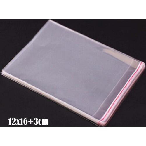200 Pcs 12*16cm+3cm Transparent Self Adhesive Seal Poly Plastic Bags Crystal Clear Cellophane Cello Gift Bag
