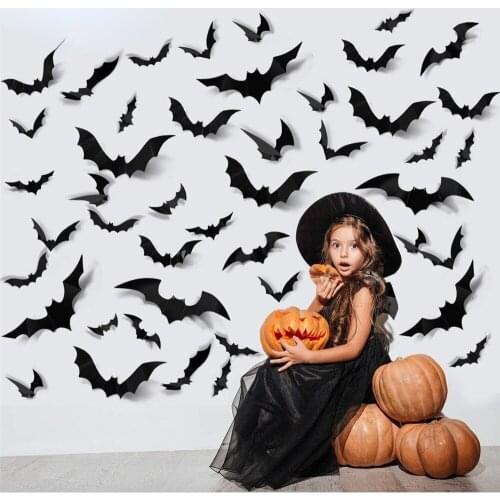 24pcs Halloween Decoration 3D Black PVC Bat Halloween Party DIY Decor Bar Room Halloween Party Scary Decos Props Wall Sticker